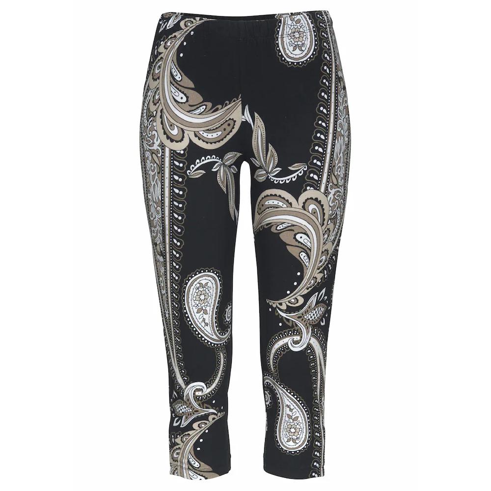 LASCANA Caprileggings mit Zierbändern am Beinabschluss Allover-Druck 3/4-Länge Großer Ausverkauf