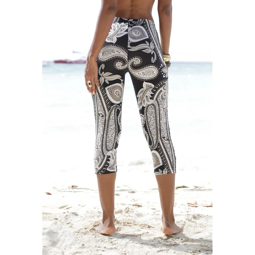 LASCANA Caprileggings mit Zierbändern am Beinabschluss Allover-Druck 3/4-Länge Großer Ausverkauf