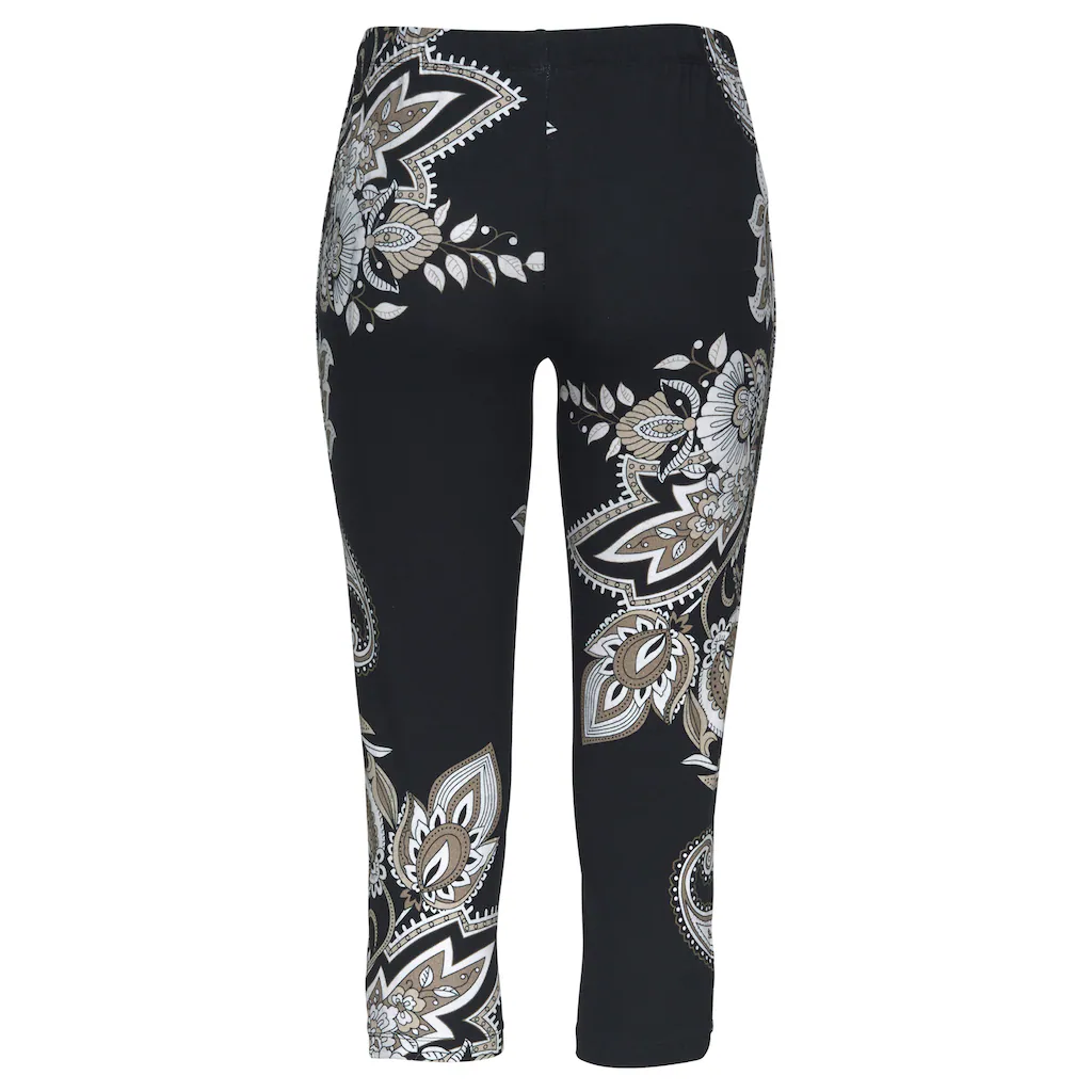 LASCANA Caprileggings mit Zierbändern am Beinabschluss Allover-Druck 3/4-Länge Großer Ausverkauf