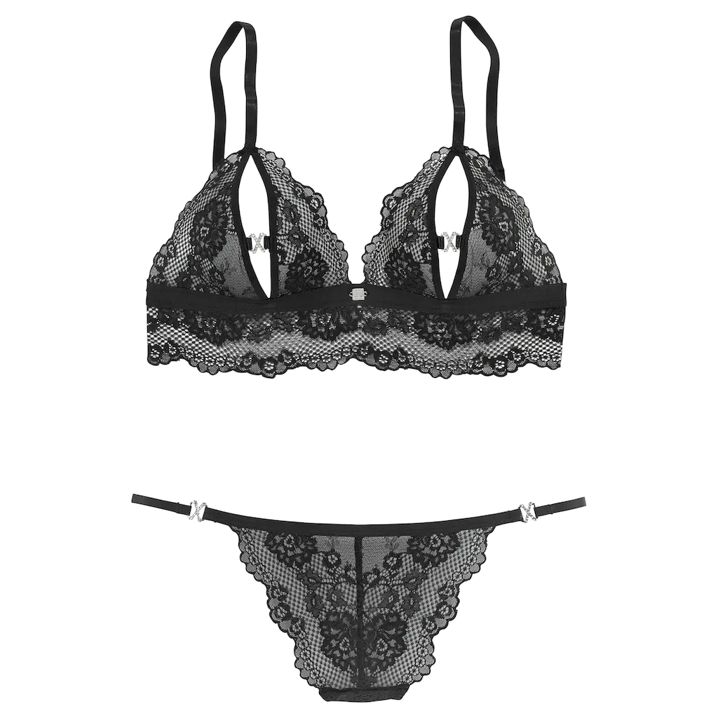 JETTE Set: Bügelloser BH (2 tlg. mit Ministring) mit verführerischen Cut-Outs sexy Dessous Reizwäsche ▷ für Letzte 2 Tage